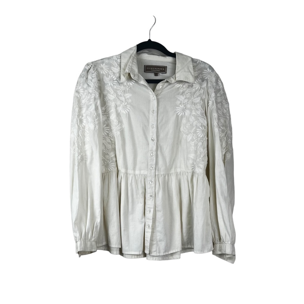 Double D Ranch Button Down White Embroidered Flow… - image 1